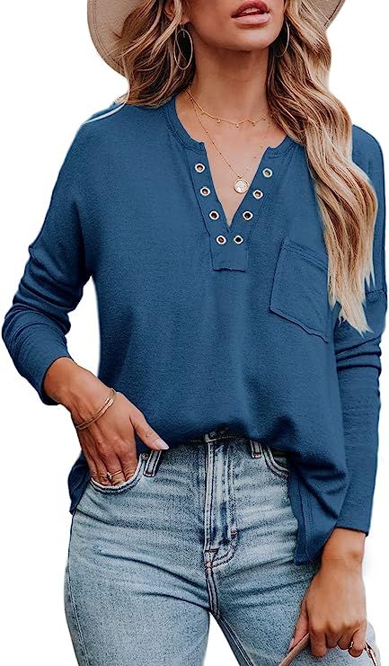LIYOHON Tunic Tops to Wear with Leggings Oversized T Shirts for Women V Neck Long Sleeve Fall Swe... | Amazon (US)