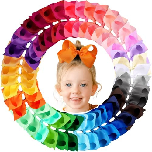 Oaoleer 40Pcs 6" Hair Bows Clips Grosgrain Ribbon Bows Hair Alligator Clips Hair Barrettes Hair Accessories for Baby Girls Infants Toddlers Kids Teens Children (6 Inch (Pack of 40)-40 Colors) | Amazon (US)