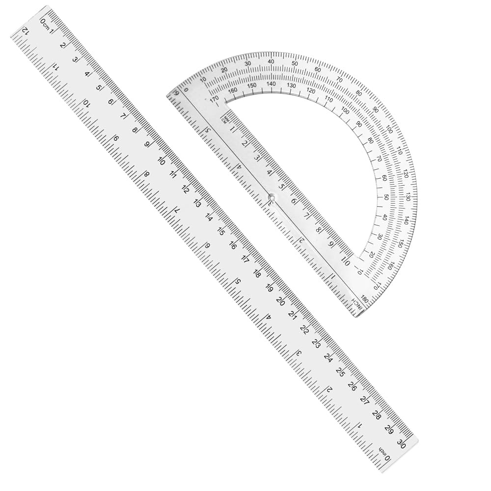 2 Packs 12 Inch Plastic Ruler and 6 Inch Plastic Protractor Set Clear Math Geometry Set Classroom... | Amazon (US)