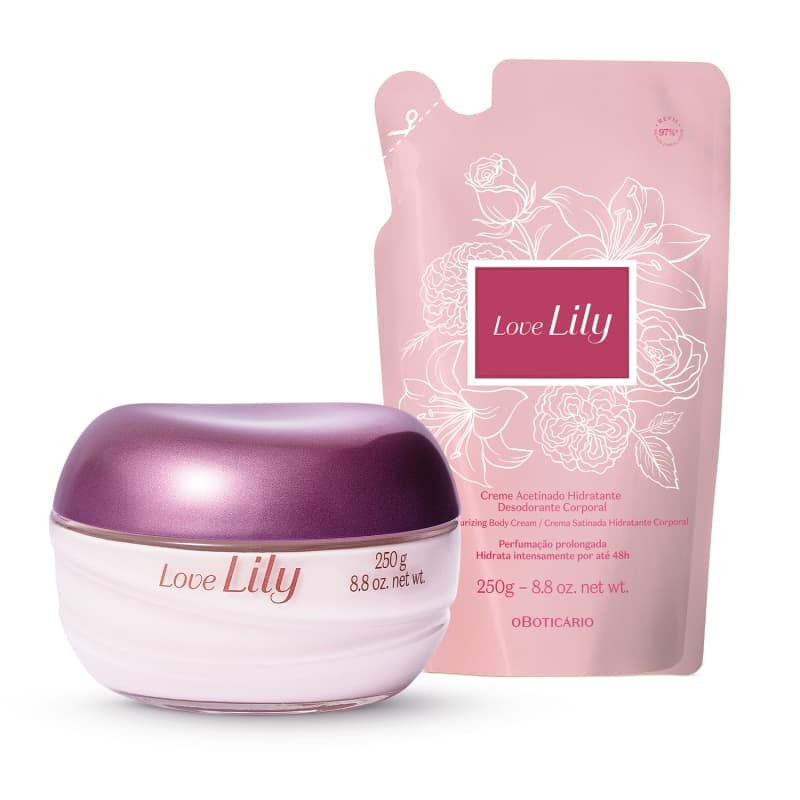 Combo Love Lily: Creme Acetinado Corporal 250g + Refil 250g | O Boticario | oBoticario (BR)
