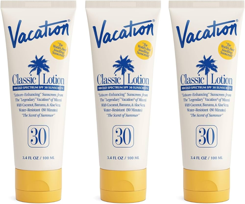 Vacation Classic SPF 30 Sunscreen Lotion, 3.4 Fluid Ounces, Pack of 3 - Invisible, No White Cast,... | Amazon (US)