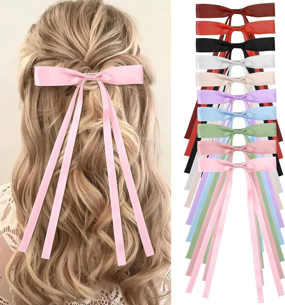 Vodolo Hair Bows for Women Girls,10 PCS Large Bow Hair Clips Tassel Ribbon Bowknot With Long Tail... | Amazon (US)