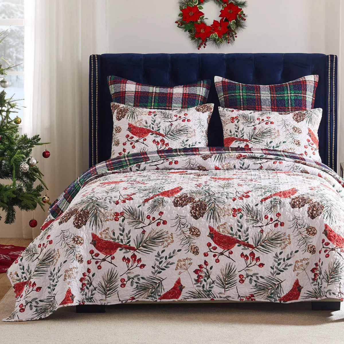 Greenland Home Fashions 3pc Full/Queen Cardinal Plaid Christmas Quilt Bedding Set | Target