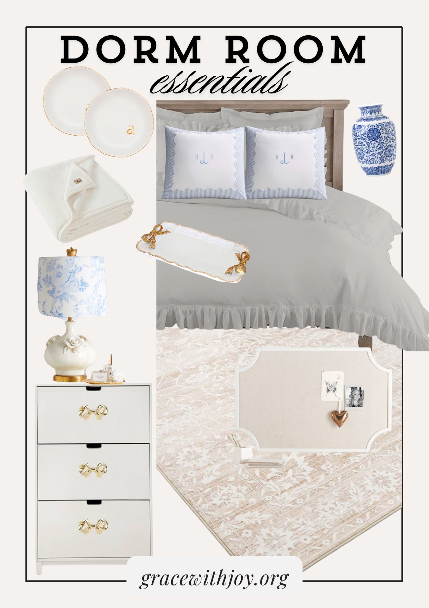 Dorm Room Essentials , coastal, dorm room, white bedspread, coastal, dorm room, blue and white decor, bows, vanity, bedspread, plates, vase, lamp

#LTKWatchNow #LTKGiftGuide #LTKSeasonal