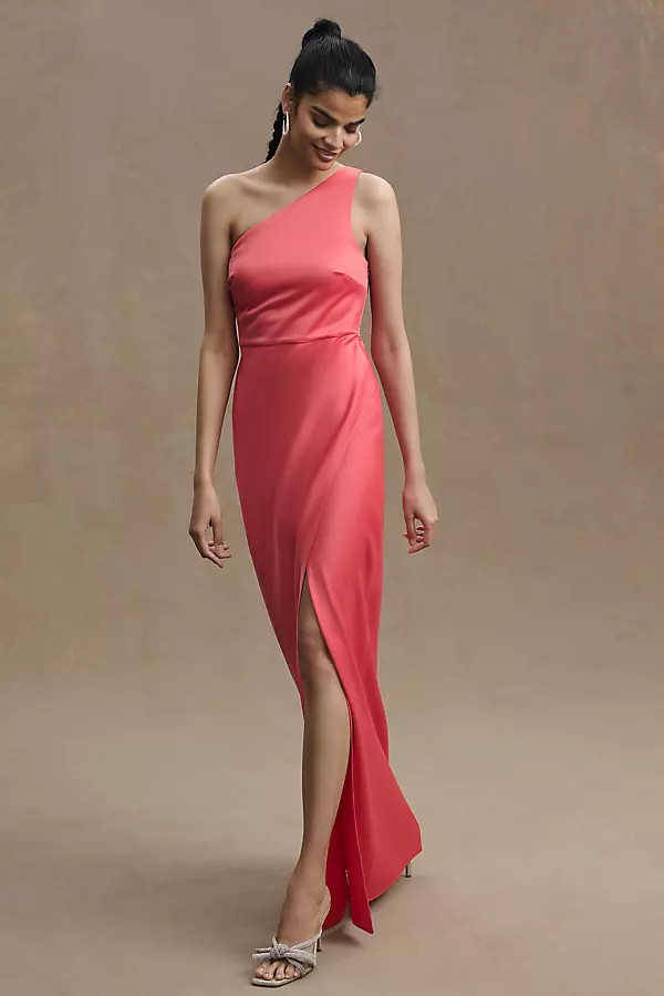 BHLDN Dylan One-Shoulder Satin Side-Slit Gown | Anthropologie (US)