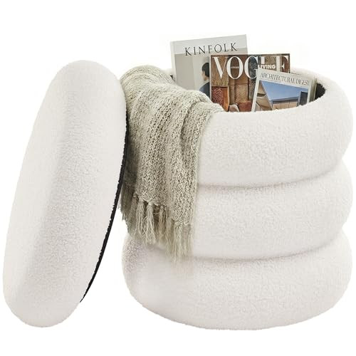 Amazon.com: SONGMICS Vanity Stool, Round Ottoman with Storage, Upholstered Foot Stool, Removable ... | Amazon (US)