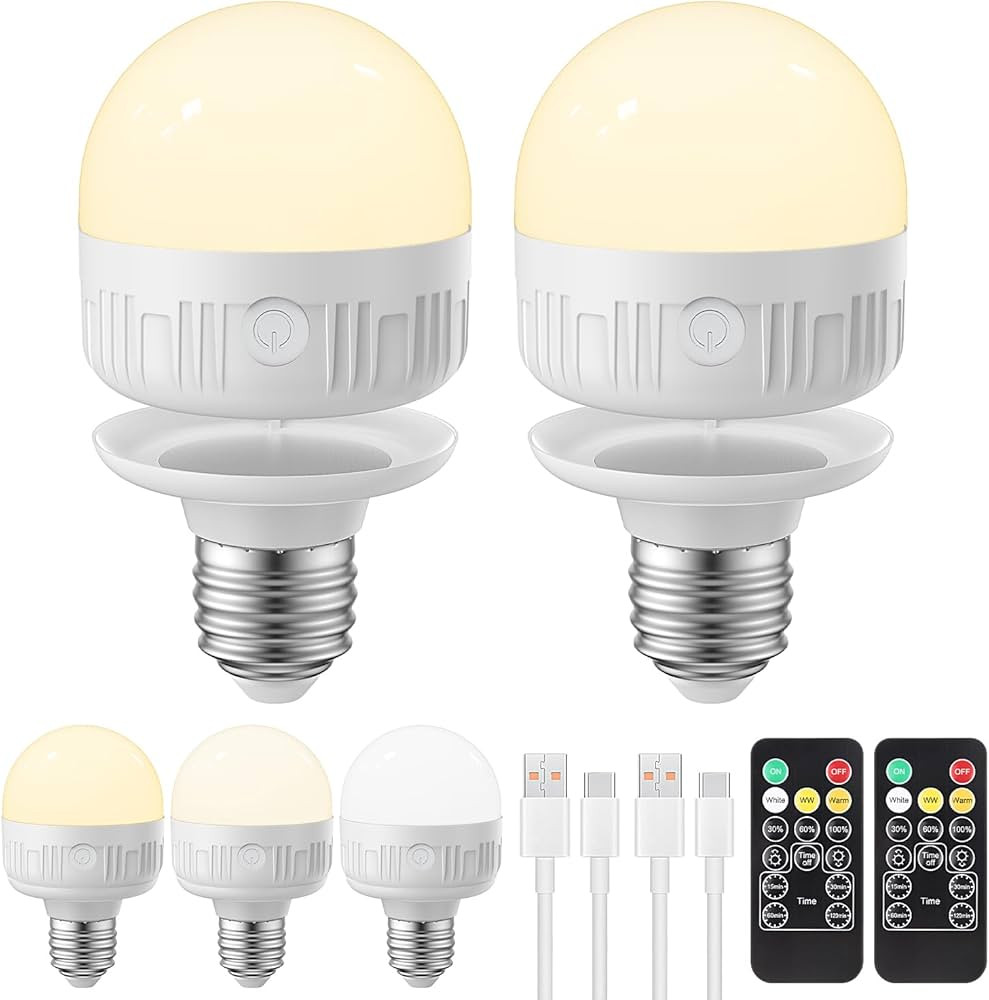 E27 Rechargeable Light Bulb with Remote Timer and 3 Color Temperatures, 8W Dimmable Battery Power... | Amazon (UK)