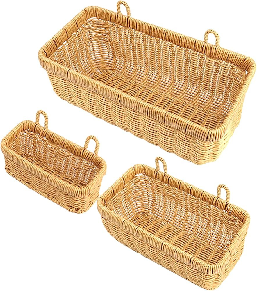 AceList Wall Hanging Basket, Boho Style Hand-Woven Hanging Storage Baskets - Set of 3, Ideal for ... | Amazon (US)
