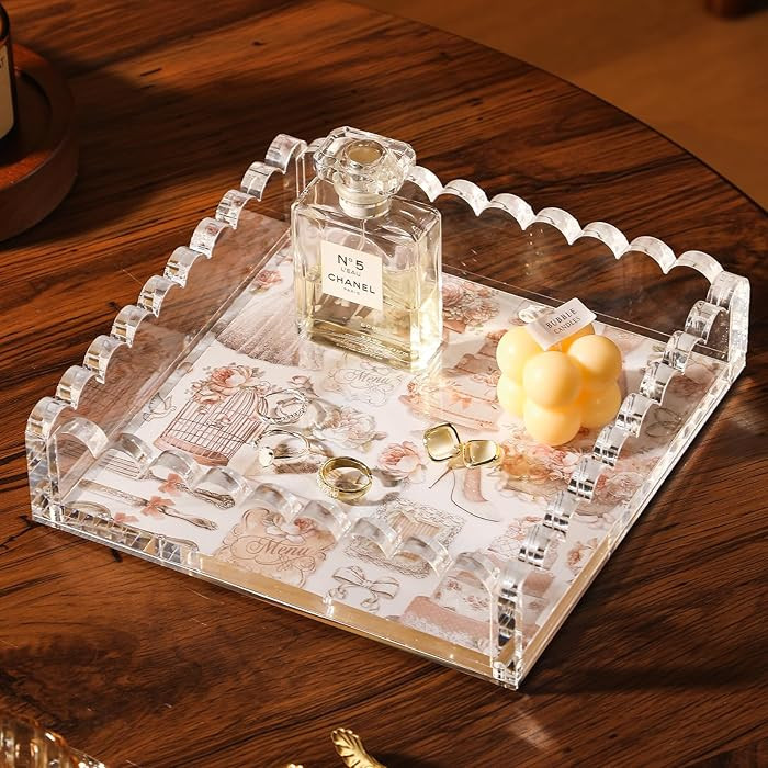 Scalloped Acrylic Tray with Magnetic Mat - Customizable for Photos, Art and Messages, Decorative ... | Amazon (US)