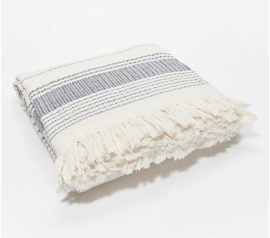 Cotton Stripe 60" x 70" Throw with Fringe by Lauren McBride | QVC