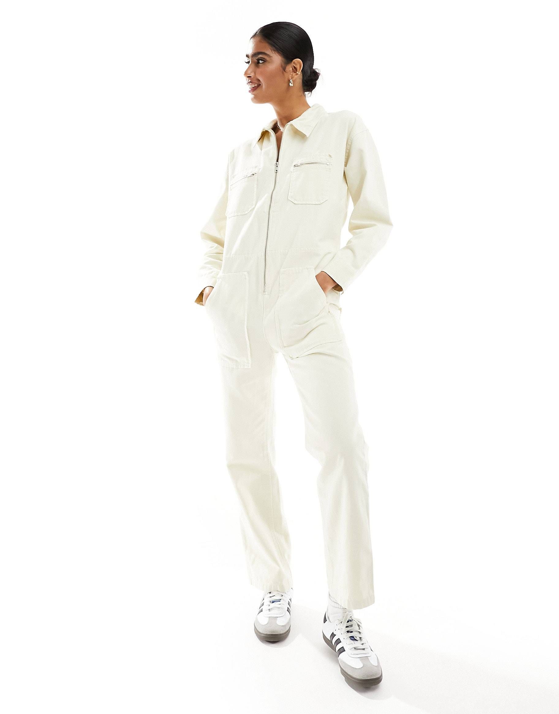 Mango denim boilersuit in white | ASOS (Global)