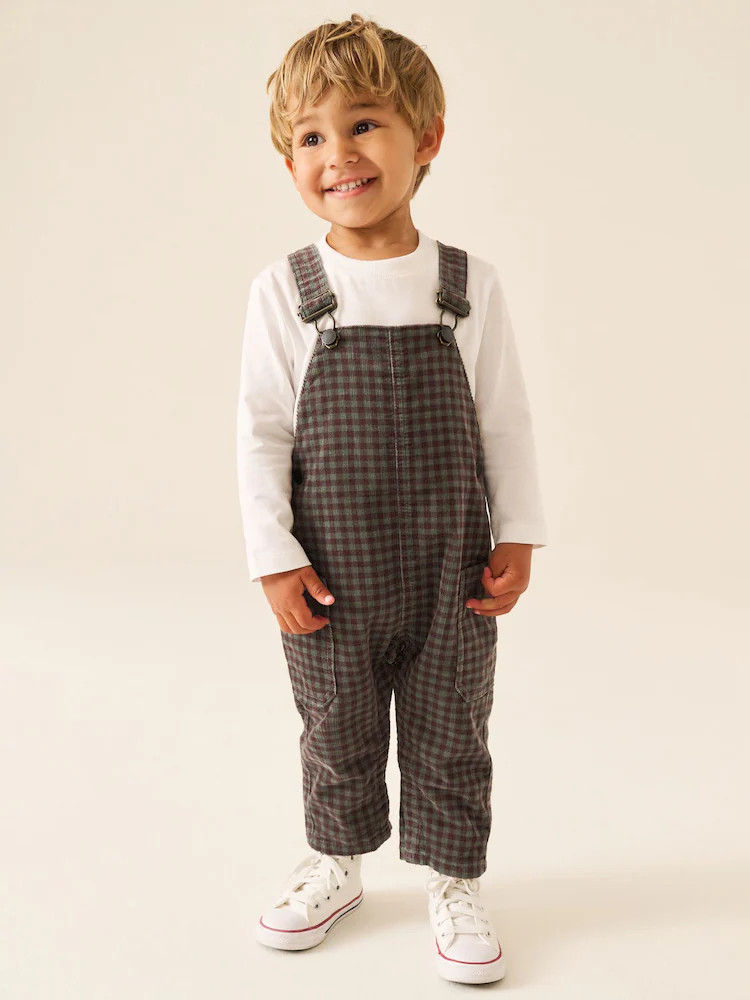 Red/Green Gingham Regular Fit Corduroy Dungarees (3mths-7yrs) | Next US
