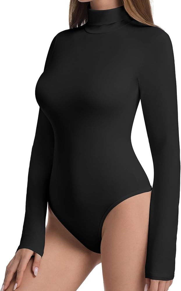 ONEW Body Damen Langarmshirt mit Stehkragen Longsleeve Rollkragen Bodysuit Top Basic Unterziehbod... | Amazon (DE)