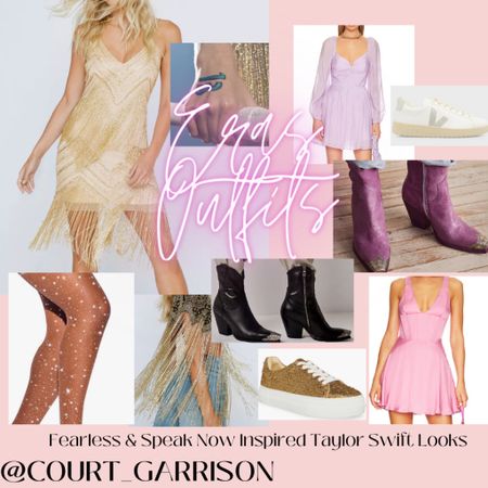 Taylor Swift Outfit Ideas:  Fearless and Speak Now Eras!  Included a gold fringe dress and purple dresses, Bejeweled 
Sneakers and cowgirl boots & multiple Taylor Swift Concert looks! ✨💜✨💜✨
.
.
 I linked some sparkly tights too 💜💜💜🫶🏼🫶🏼🫶🏼
.
.
.
#erastour #Rep #Reputation #nashvilleoutfit #countryconcert #dresses #vacationoutfit #taylorswift #sequin 
#swifties #sparkletights #lavenderhaze #lavender #midnights #lover 
#youneedtocalmdown #rainbow #colorfulsparkles #bejeweled #midnights #speaknow #fearless 


#LTKGiftGuide #LTKFind #LTKFestival