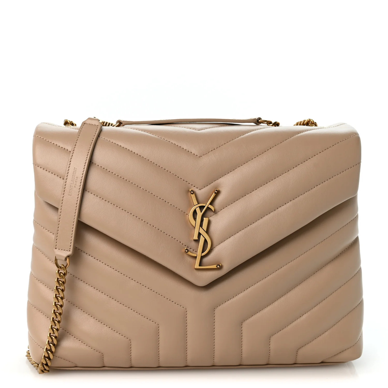 Saint Laurent Calfskin Y Quilted Monogram Medium Loulou Chain Satchel Dark Beige 1958304 | FASHIONPHILE (US)