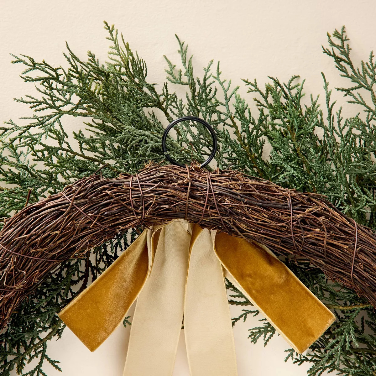 26" Faux Cypress Christmas Wreath with Velvet Ribbon Trim - Hearth & Hand™ with Magnolia | Target