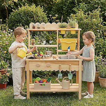 Wooden Mud Kitchen for Kids Outdoor - Play Kitchen with Real Running Water Sink & Removable Sink,... | Amazon (US)