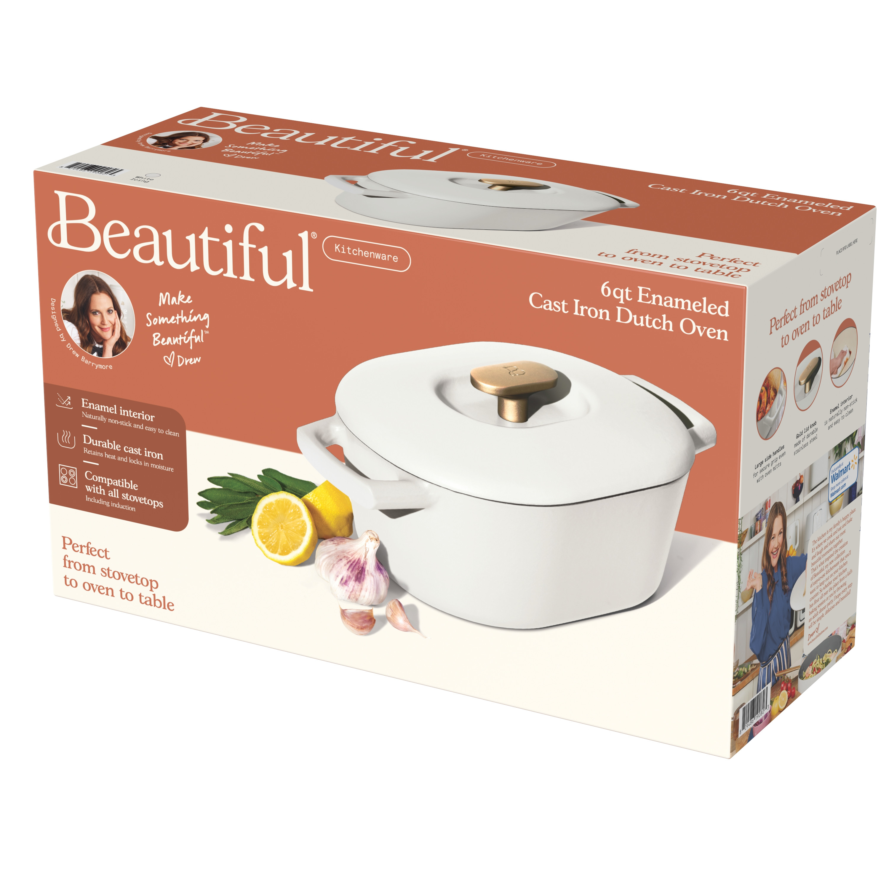 Beautiful 6 Quart Enamel Dutch Oven, White Icing by Drew Barrymore - Walmart.com | Walmart (US)