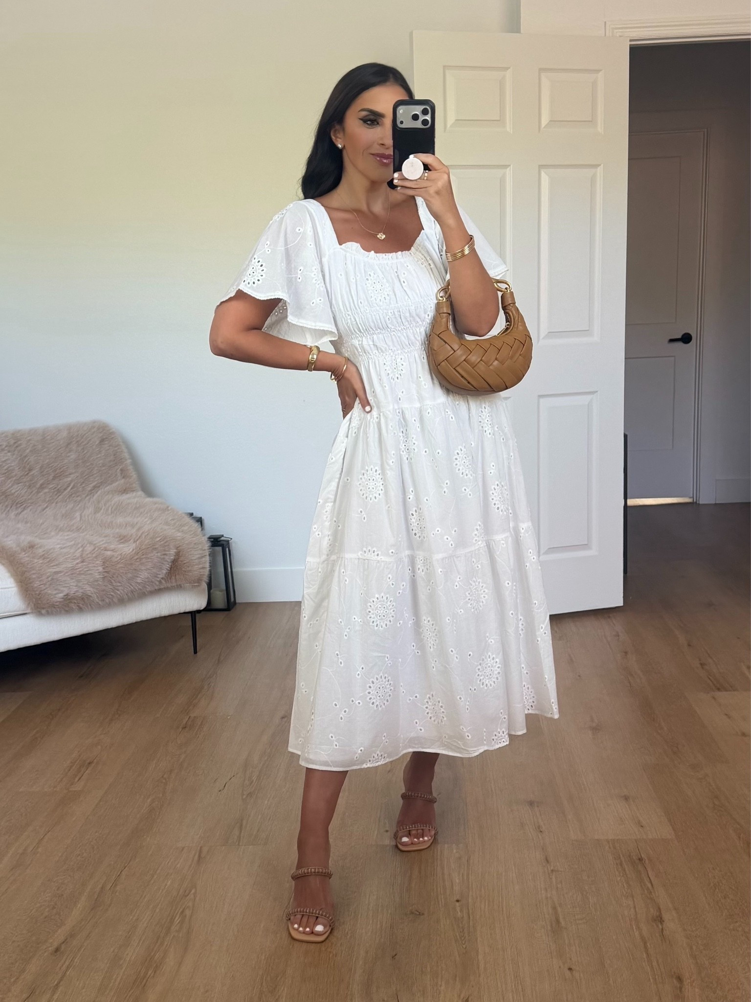 Petal and Pup Tierney Eyelet Embroidered Midi Dress wearing size small