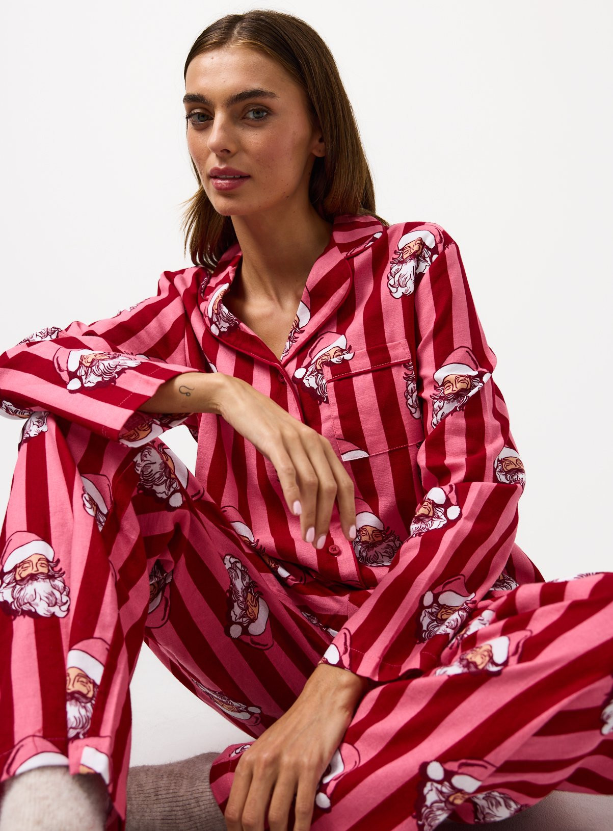Matching Family Women's Christmas Pink Striped Santa Printed Pyjamas 20 | argos.co.uk