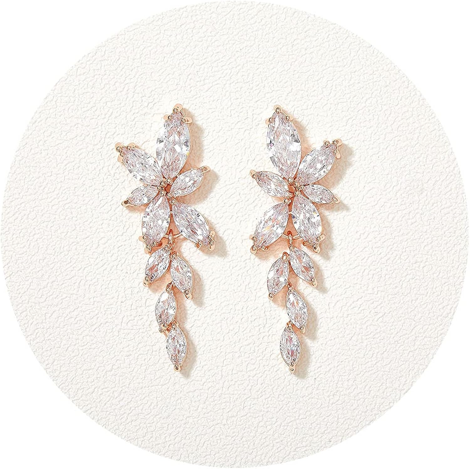 SWEETV Marquise Cubic Zirconia Bridal Earrings, Elegant Wedding Earrings for Brides Bridesmaids, ... | Amazon (US)