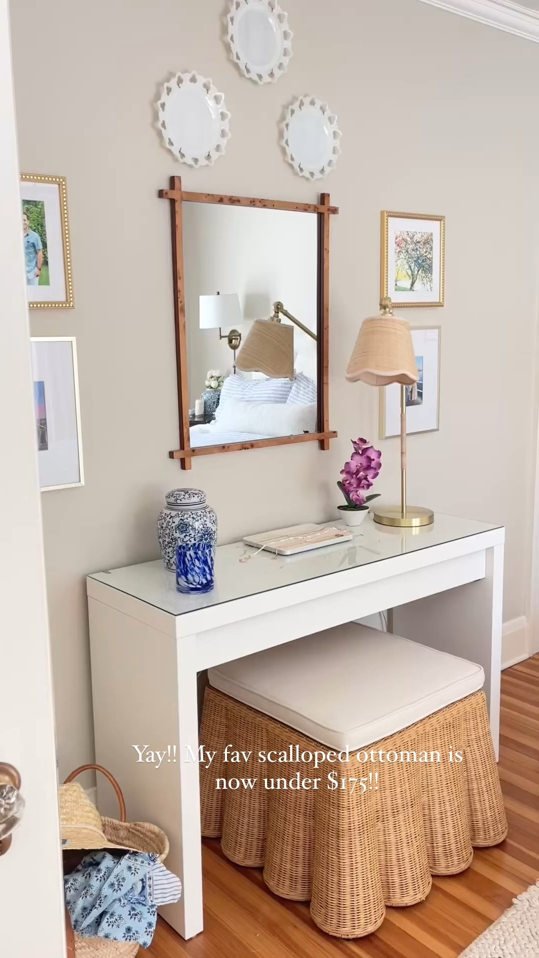 This scalloped ottoman is an amazing look for less AND I found it for under $175?!! 🤯🙌🏻 I use it as a stool for this IKEA malm vanity, but you could use it anywhere!! 🤍

#LTKHome #LTKSaleAlert
