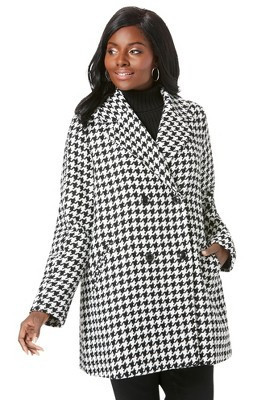 Jessica London Women's Plus Size A-Line Wool Peacoat - 24, Ivory Houndstooth | Target