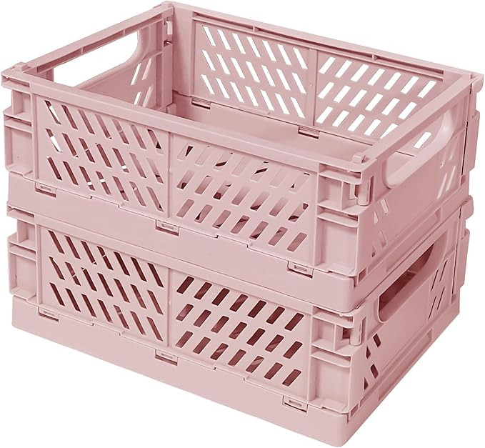 Small Pastel Plastic Storage Bins 2Pcs Foldable Pastel Crates Plastic Basket Colorful Storage Con... | Amazon (US)