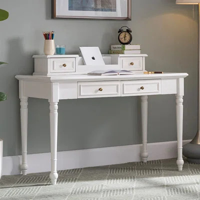 White Rectangular Solid Wood with 2 drawers desk | Wayfair North America