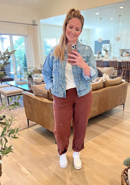 Casual cute outfit. These linen pants are so comfy, Jean Jack is distressed and of course my fav shoes right now. 

#LTKstyletip #LTKbeauty #LTKmidsize