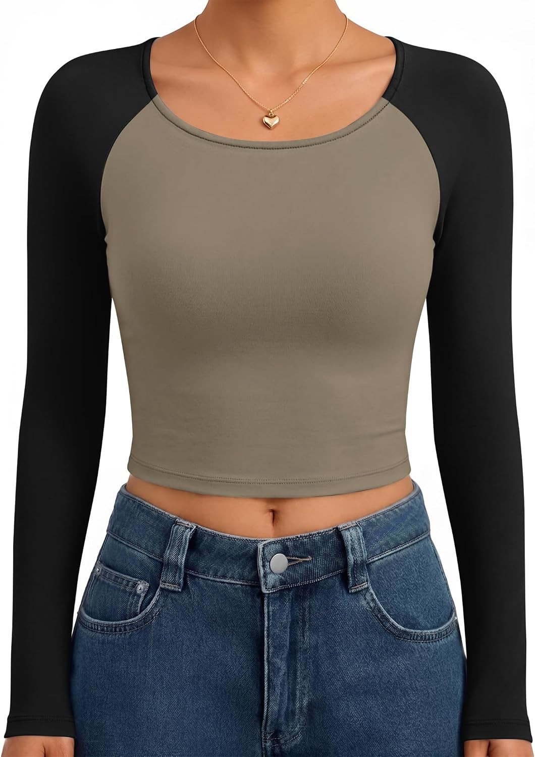 Ekouaer Womens Long Sleeve Crop Tops Scoop Neck Raglan Shirts | Amazon (US)