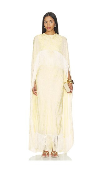 Anna October Bernice Jacquard Cape With Fringe in Yellow. - size XS | Revolve Clothing (Global)