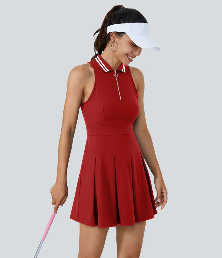 Women’s Collar Half Zip 2-Piece Pocket Pleated Golf Active Dress-Golf Tee Pocket - Halara | HALARA