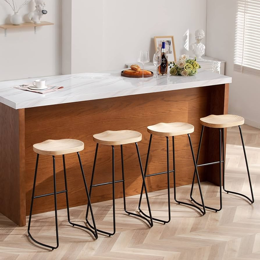HeuGah Bar Stools Set of 4, Saddle Seat Bar Stools with Metal Legs, Rustic Backless Counter Heigh... | Amazon (US)