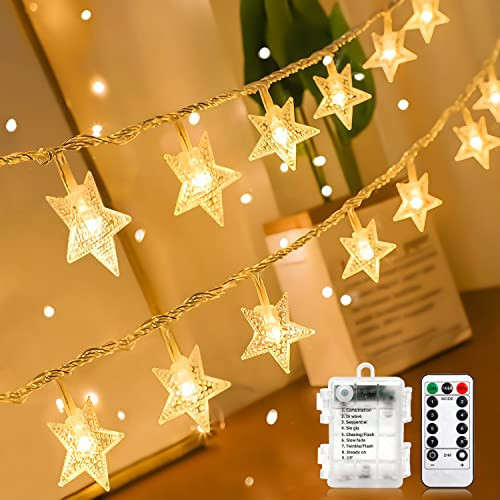 ANJAYLIA Star Lights 100 LED 32 FT Battery Operated String Lights Battery Power Star Fairy Lights for Bedroom Indoor & Outdoor, Party, Ramadan, Christmas Decorations Warm White | Amazon (US)
