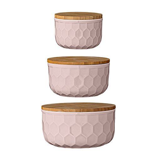 Bloomingville Ceramic Bowl Set with Bamboo Lids, Nude/Pink | Amazon (US)