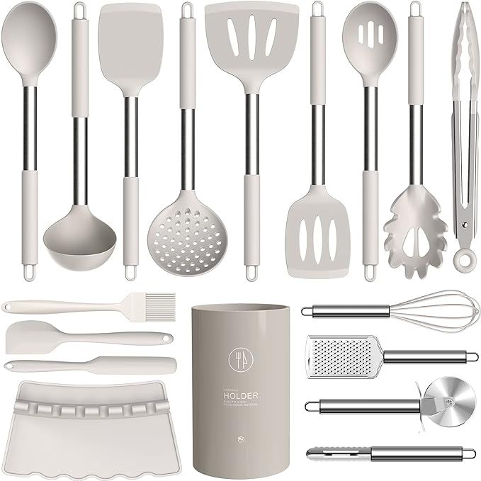 Silicone Cooking Utensils Set - Heat Resistant Kitchen Utensils,Turner Tongs,Spatula,Spoon,Brush,... | Amazon (US)