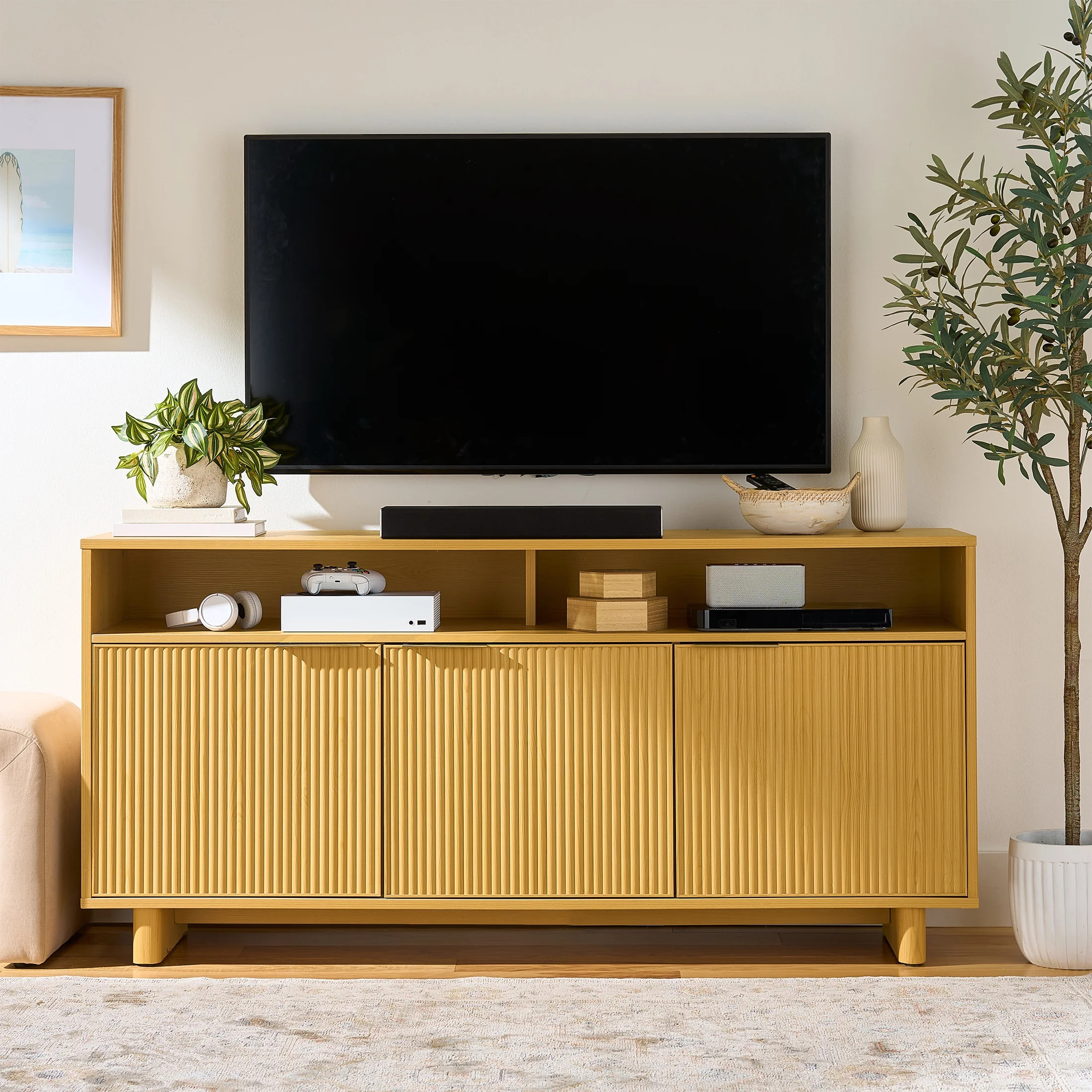 Better Homes & Gardens Lillian Fluted TV Stand for TVs up to 70", Natural Pine Finish - Walmart.c... | Walmart (US)