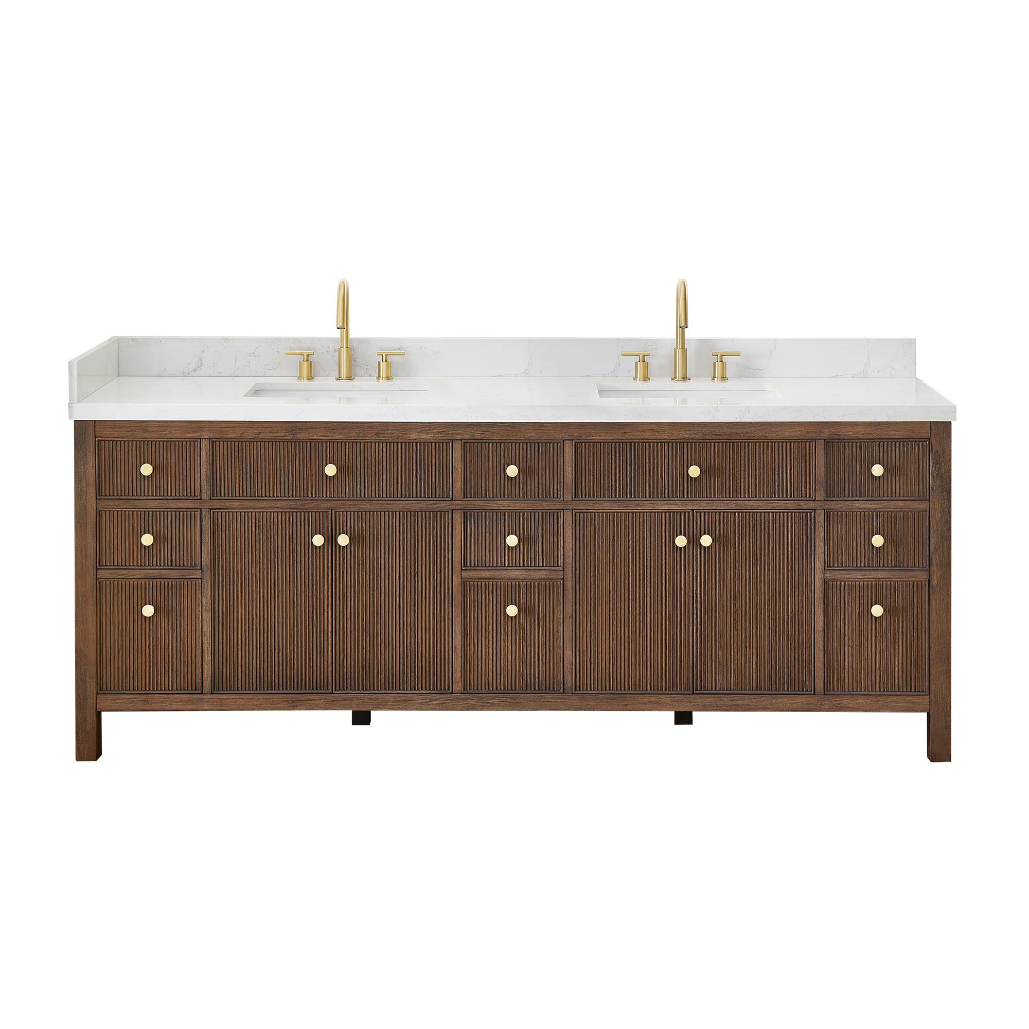 Lala 84" Double Bathroom Vanity with Grain White Engineered Stone Countertop without Mirror | Wayfair North America