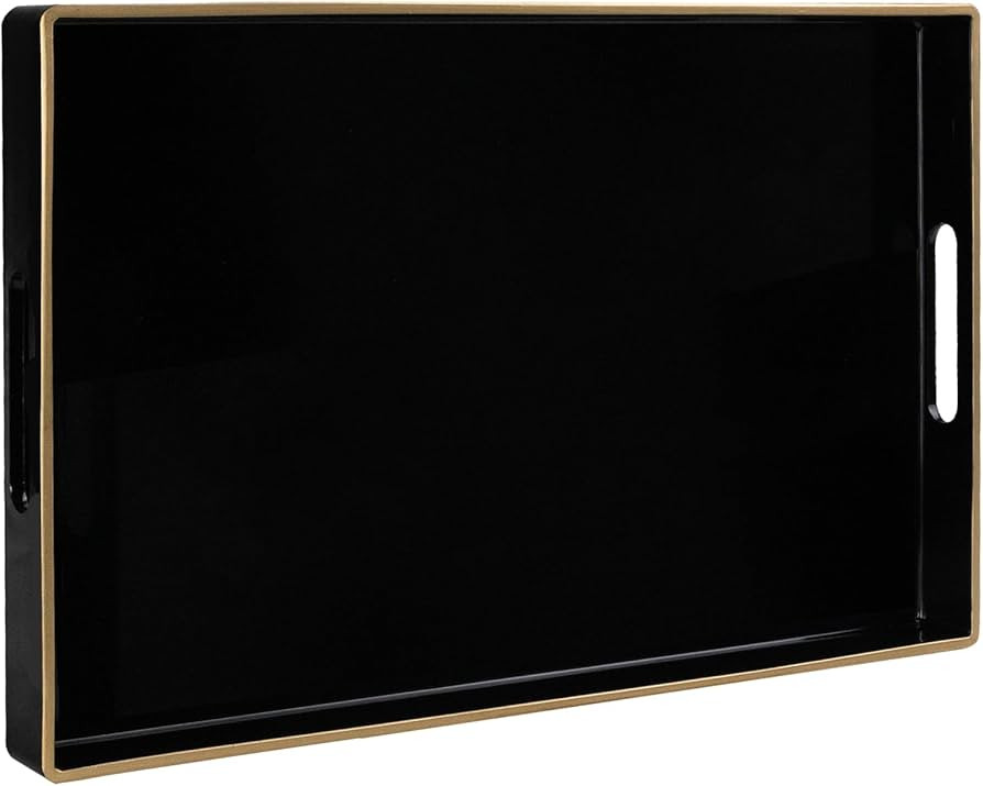 MAONAME Black Decorative Tray for Coffee Table, Modern Serving Tray with Handles, Plastic Rectang... | Amazon (US)