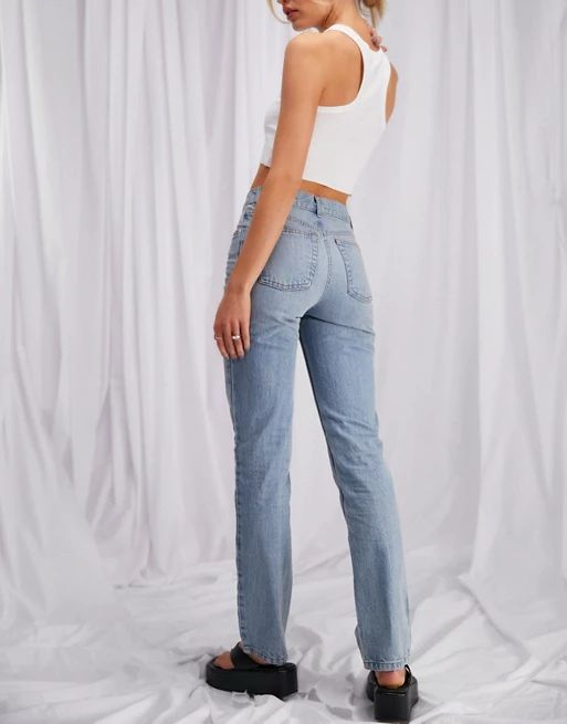 ASOS DESIGN organic mid rise '90's' straight leg jeans in lightwash | ASOS (Global)