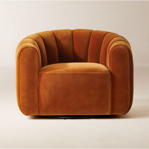 Fitz Modern Channeled Russet Velvet Swivel Chair + Reviews | CB2 | CB2