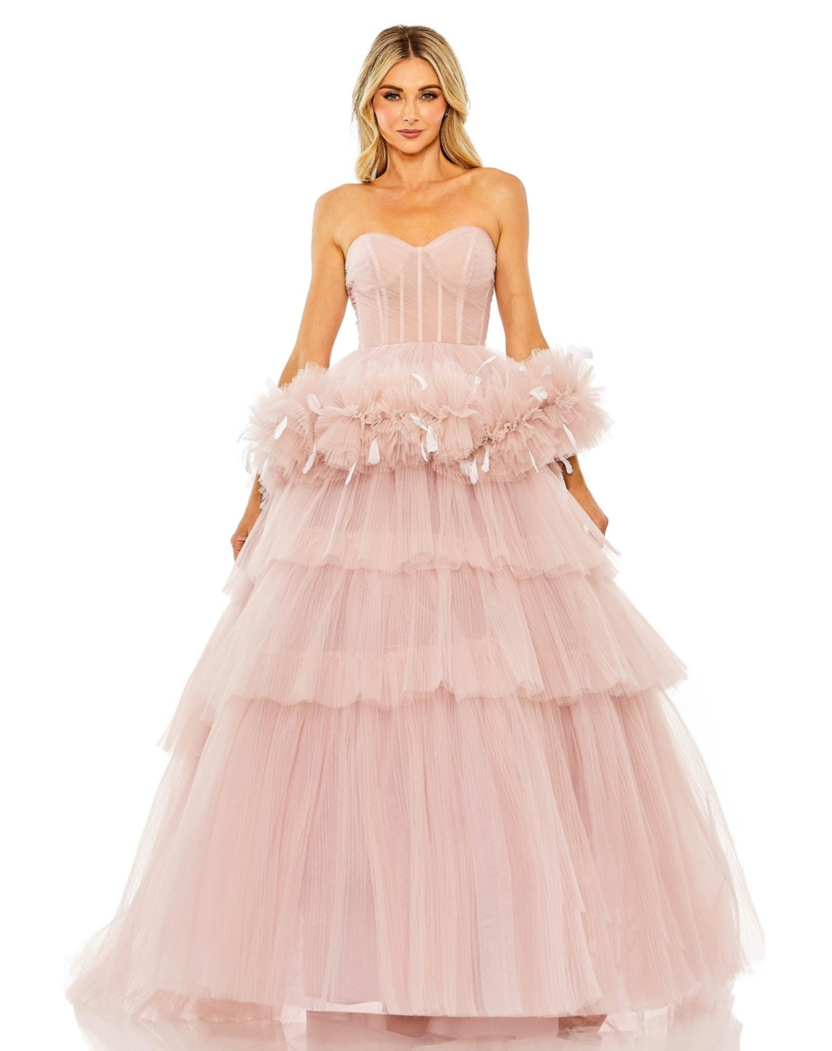 Mac Duggal Women's Strapless Tulle Gown with Feather Detail - Rose | Macy's