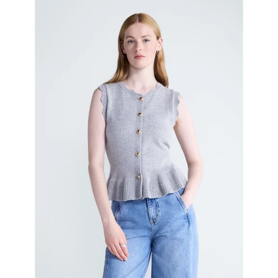 Free Assembly Women's Scalloped Trim Peplum Hem Sweater Vest, Lightweight, Sizes XS-XXL | Walmart (US)