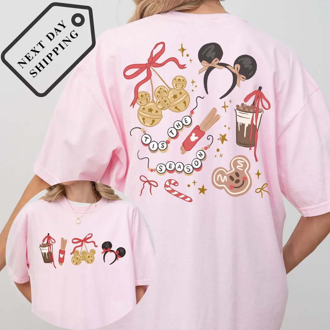 Comfort Color® Disney 2-sided Christmas Shirt Vintage Disney Coquette Bow Christmas Tee Disney T... | Etsy (US)