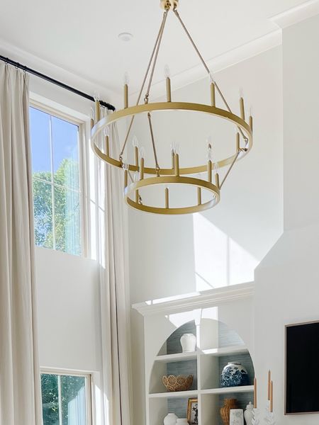Budget friendly two tier ring chandelier - wagon wheel style chandelier - designer lookalike gold chandelier 

#LTKHome