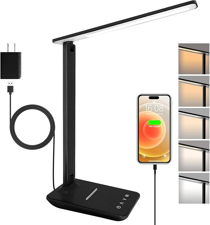 shinelife LED Desk Lamp for Office Home, Bright Desk Light with USB Charging Port, Adjustable Dim... | Amazon (US)