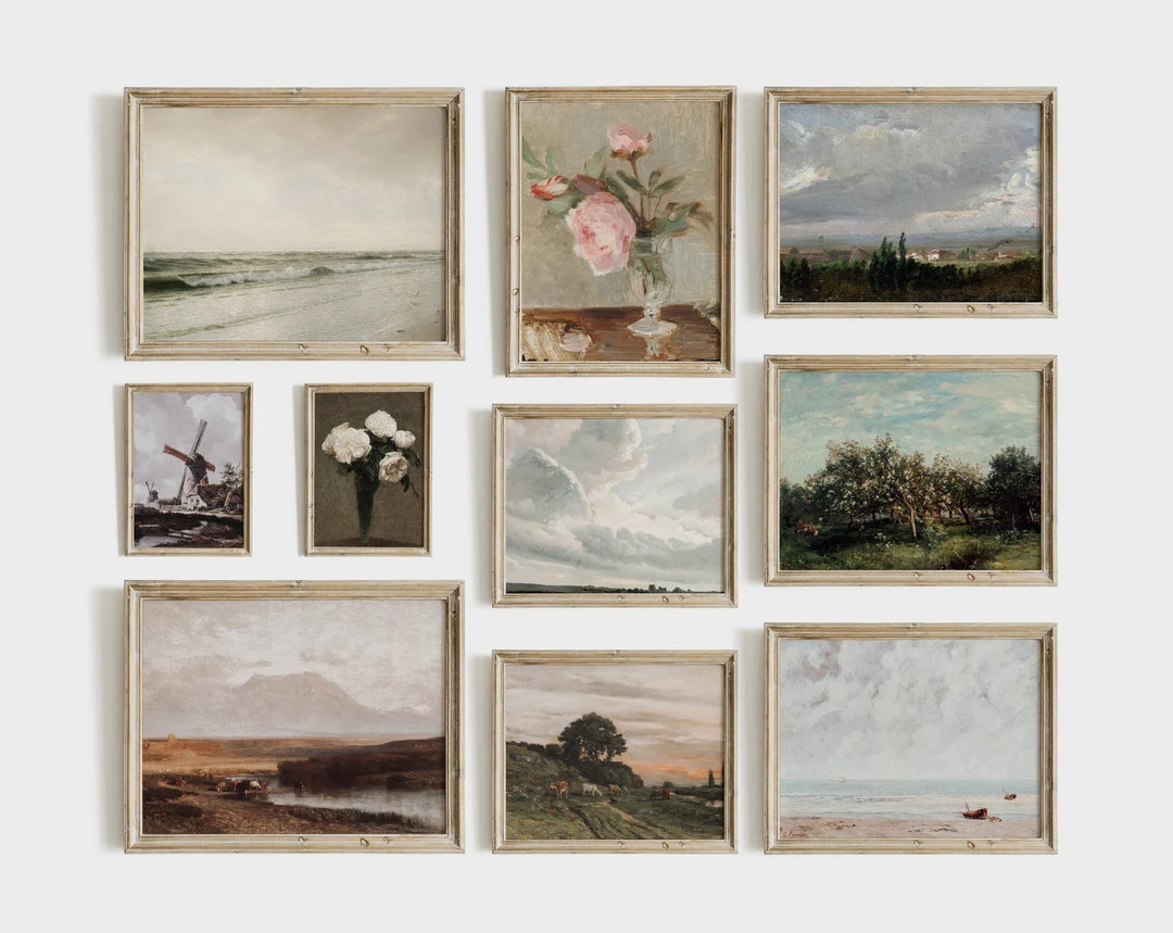 Vintage Farmhouse Print SET Landscape Digital Oil Paintings - Etsy | Etsy (US)