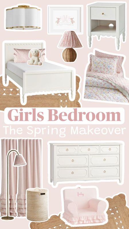 Girls Spring Inspired Bedroom Makeover!! Modern room with a touch of timeless pieces! 🎀 #girlsbedroom #kidsfurniture #kidsroom #potterybarnkids #rugs #rattanrug #scallopedbed #girlsbedding #girlsroommakeover

#LTKkids #LTKhome #LTKfamily