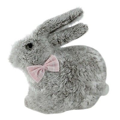 Northlight 8" Plush Rabbit with Bow Tie Easter Decoration - Gray/Pink | Target
